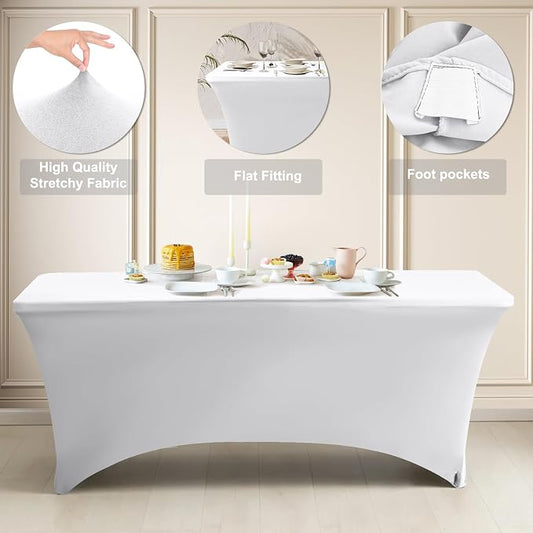 ABCCANOPY 2-Pack 6FT Spandex Table Covers, Stretch Fitted Tablecloth, White | Rectangular Tight, Fitted, Washable and Wrinkle Resistant Table Protector for Wedding, Banquet,Birthday, Party, Event