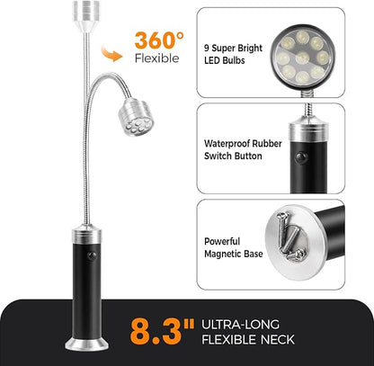 2 Pack LED BBQ Grill Light with Strong Magnetic Base and 360° Flexible Gooseneck, Grilling Accessories Gifts for Father's Day Men&Dad, Fits Most Grills, 9 Batteries Included