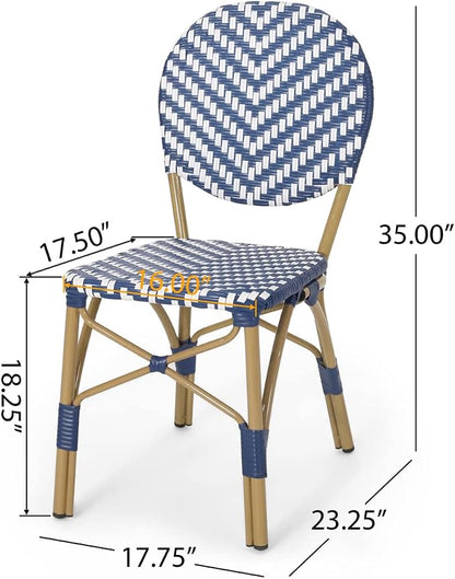 Christopher Knight Home Picardy Bistro Set, Navy Blue + White + Bamboo