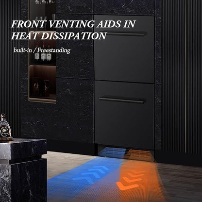 15 inch Double Drawer drawer refrigerator under counter Beverage Refrigerator, Indoor/Outdoor Fridge for Patio, Kitchen & Bar, Weatherproof