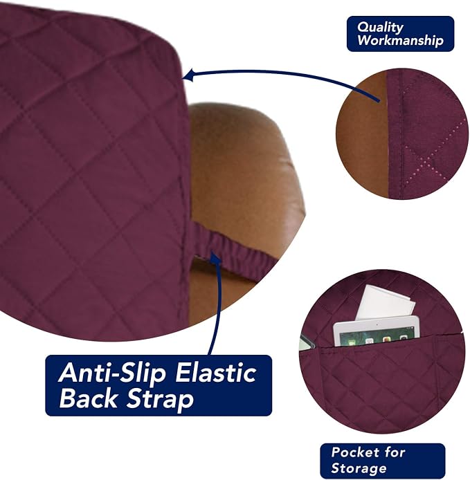 PureFit Reversible Recliner Chair Covers Couch Covers for Dogs, 28 in | Wine/Beige, Water Resistant Couch Protector, Washable Pet Couch Cover with Non Slip and Elastic Straps For Kids