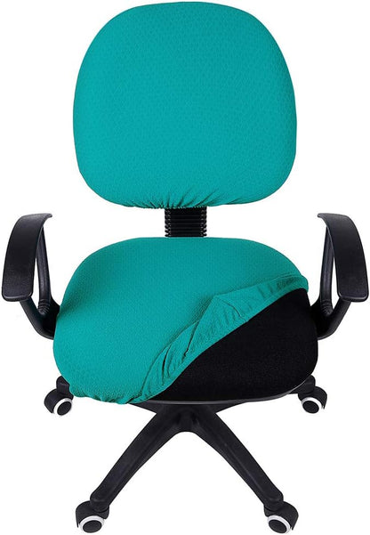 Smiry Office Computer Chair Covers for Desk Rotating Chair Protector | Stretch Jacquard Removable Washable Universal Slipcovers, Seat + Backrest Cover, Peacock Green