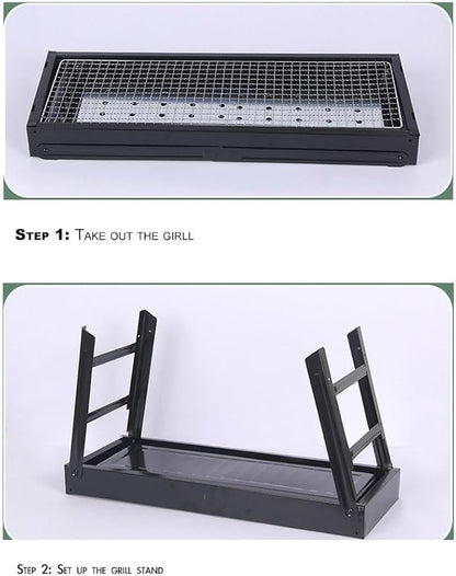 Barbecue Charcoal Grill Stainless Steel Folding Portable BBQ Tool Kits for Camping Hiking Picnics, Travel, Garden, Outdoor