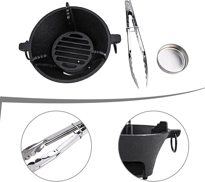 Cast Iron Charcoal Stove,Thickened Bottom for Even Heat Retention and Distribution,Cooktop and Barbecue Grill for Outdoor Cooking, Camping, Picnic,Home Use(16cm)