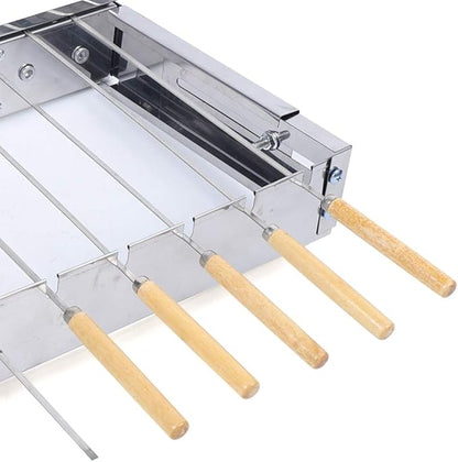 Portable Stainless Steel BBQ Grill, 10 Holes Portable BBQ Tool Kits, with 3.5 MM Stick Flat Handle, Adjustable Width, 5V USB Interface for Outdoor Cooking Camping Hiking Picnics