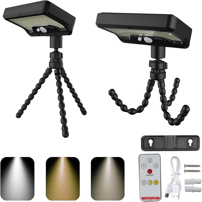 2PiecesClip On Solar Motion Sensor Lights Outdoor,Rechargeable,3 Modes ABS+PS Texture Suitable for Camping Garden Decorating,Solar Motion Sensors Outdoor Light for BBQ Grills,Garden