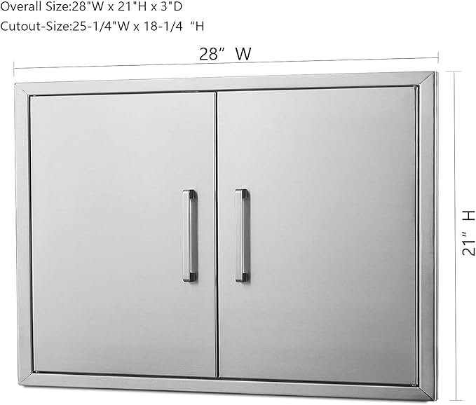 Outdoor Kitchen Doors- 28" W x 21" H -Stainless Steel BBQ Double Access Door,Flush Mount for Outdoor Kitchen Island