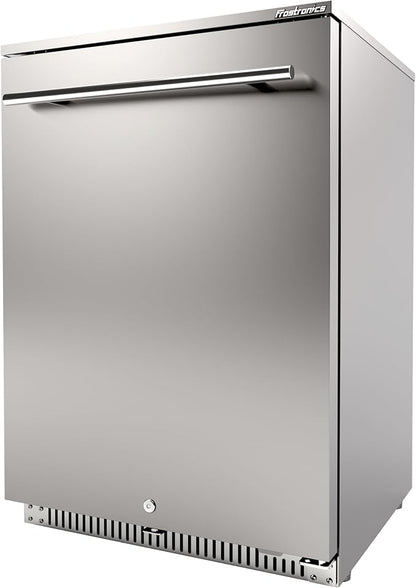 24 Inch Outdoor Beverage Refrigerator, 140 Can Built-In Beverage Fridge with 21-Inch Shallow Depth, 26°F Sub-Zero Fridge, Dual-Fan Cooling, Full SUS304 for Patio & Outdoor Kitchen