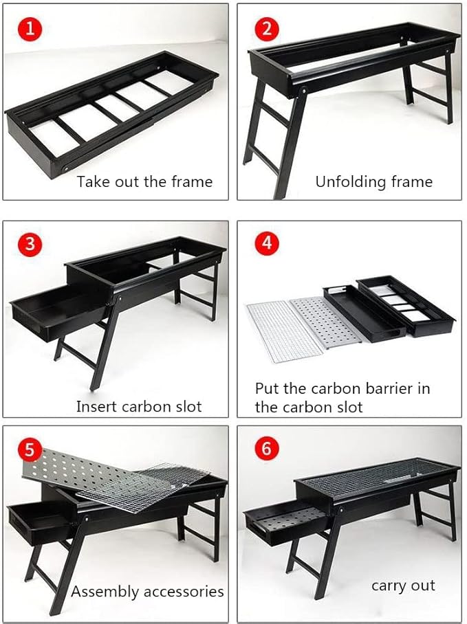 Portable BBQ Grill Folding Charcoal Barbecues Grill Stainless Steel BBQ Camping Grill for Outdoor Barbecue Lovers Picnics Park Beach Party for 3-5 People 60 x 22 x 33 cm (Size : F)