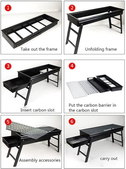 Portable BBQ Grill Folding Charcoal Barbecues Grill Stainless Steel BBQ Camping Grill for Outdoor Barbecue Lovers Picnics Park Beach Party for 3-5 People 60 x 22 x 33 cm (Size : F)