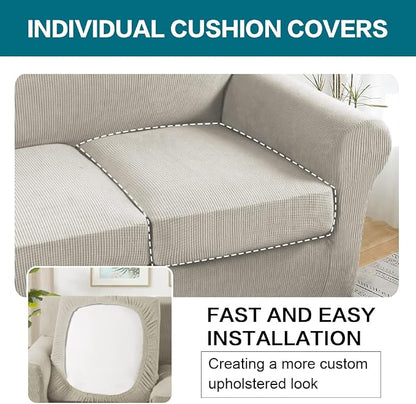 Turquoize 4 Piece Sofa Covers for 3 Cushion Couch Sofa Slipcover Soft Couch Cover for Dogs-Washable Sofa Furniture Covers with 3 Individual Large Cushion Covers (XL Sofa, Island Fossi)