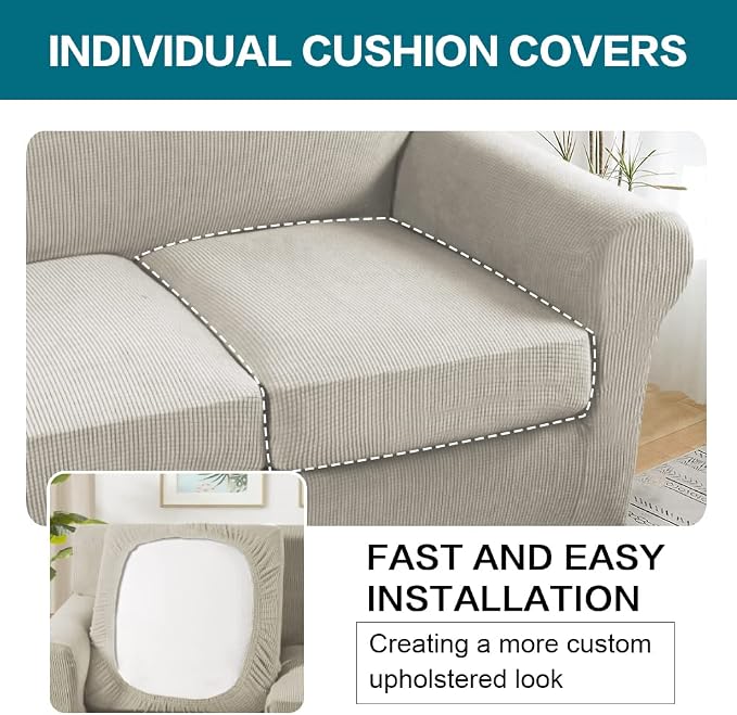 Turquoize 4 Piece Sofa Covers for 3 Cushion Couch Sofa Slipcover Soft Couch Cover for Dogs-Washable Sofa Furniture Covers with 3 Individual Cushion Covers (3 Cushion Sofa, Island Fossi)