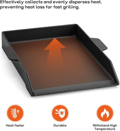 Universal Cast Iron Cooking Griddle for Grills and 2 Burner Range Oven | 18.1" x 12.2", Non-Stick BBQ Flat Top Griddle with Handles for Outdoor Cooking