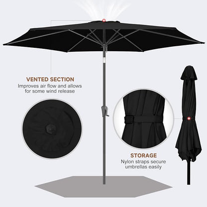10 ft Patio Umbrella Outdoor with Push Button Tilt, Black | UV Protection, Waterproof, Large Porch Deck Umbrella for Pool, Table, Garden, Backyard, Provides Shade