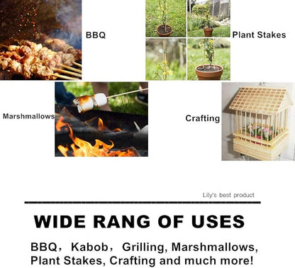 HOPELF 16" Natural Bamboo Skewers Sticks for BBQ，Kabob，Grilling，Barbecue，Kitchen，Roasting，Marshmallows，Plant Stakes，Crafting.Φ:4mm, More Size Choices 6"/8"/10"/12"/14"/30"(100 PCS) (Pack of 3)