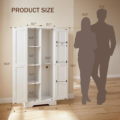 NORTHSKY Wooden Storage Cabinet, 55" Broom Closet & Vacuum Cleaner Holder Compatible with Dyson, Utility Cabinet for Brooms & Mops, Cleaning Cabinet w/Doors for Garage,Laundry,Mudroom,Home Office