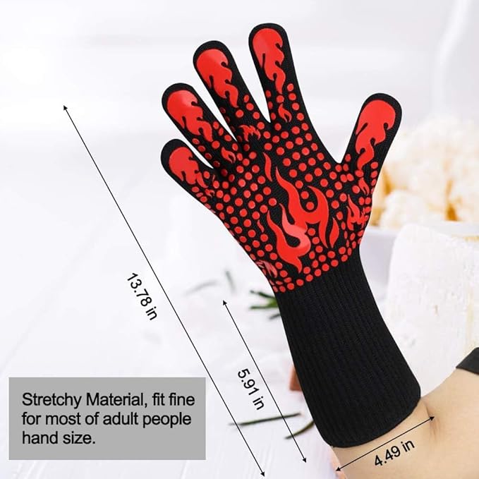 Heat Resistant Gloves BBQ Grilling Gloves for Men Women Kitchen Gloves Up to 1472°F+ Meat Thermometer Probe Auto-Off for Barbecue,Grill,Cooking, Baking, Cutting