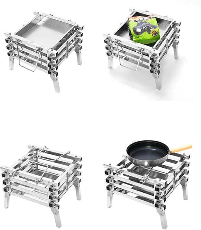 Portable Charcoal Grill for Camping BBQ Grills Outdoor Barbecue Grill Stainless Steel Folding Bonfire Rack Wood Stove Carbon Oven Barbecue Incinerator for 3-5 People,A-1