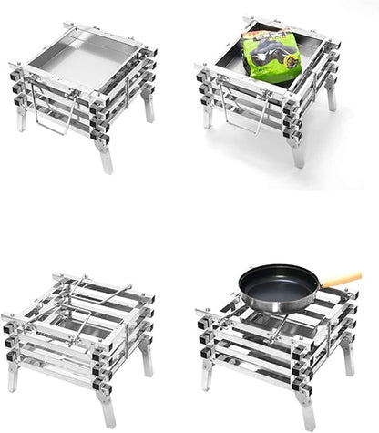 Portable Charcoal Grill for Camping BBQ Grills Outdoor Barbecue Grill Stainless Steel Folding Bonfire Rack Wood Stove Carbon Oven Barbecue Incinerator for 3-5 People,A-1