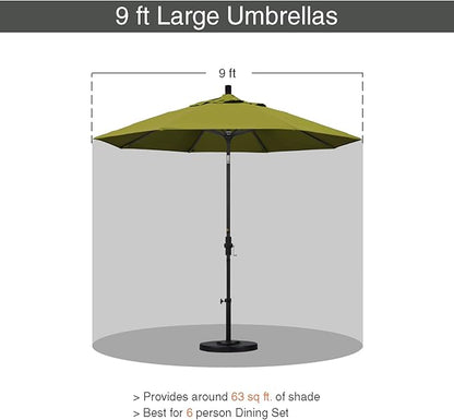 California Umbrella 9' Round Aluminum Market Umbrella, Crank Lift, Collar Tilt, White Pole, Kiwi Olefin