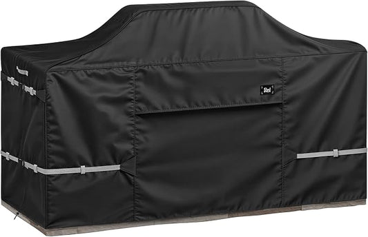 110 Inch Island Grill Cover, 600D Heavy Duty Waterproof Extra Large Grill Cover for Outside, Tear & Fade Resistant Outdoor Kitchen Cover with Buckle, Drawstring, Air Vent, Black