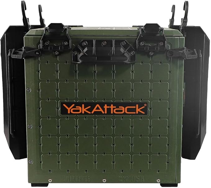 YakAttack BlackPak Pro Kayak Fishing Crate - Ranger Green | 13" x 16" Riggable Kayak Gear Storage System with Hinged Lid, GridLoc Mount Panels & 4 TetherTube Rod Holders | Lightweight Tankwell Crate