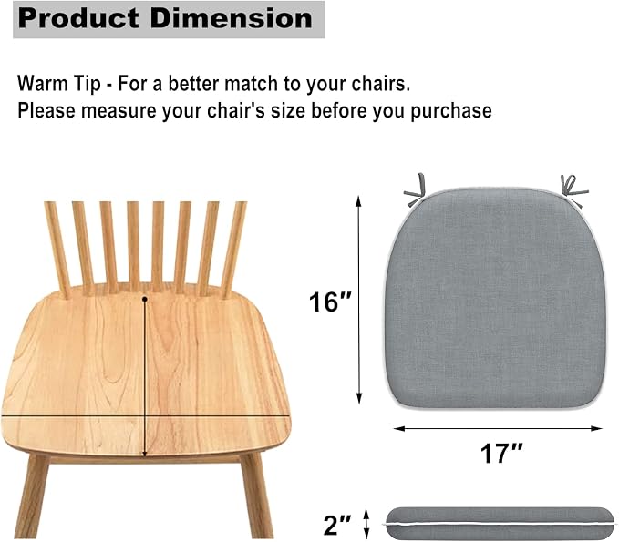 DYTXIII Set of 4 Outdoor Chair Cushions with Ties,Water Repellent Patio Chair Pads 17"x 16" for Outdoor Furniture,Round Corner Seat Cushions for Garden Yard Kitchen Textured Gray