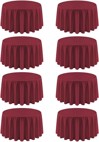 8 Pack Burgundy Round Tablecloth 90 Inch | For 3Ft-5Ft Round Table, Wrinkle Resistant Table Cloth, Washable Polyester Fabric, For Wedding Party Banquet Buffet Camping