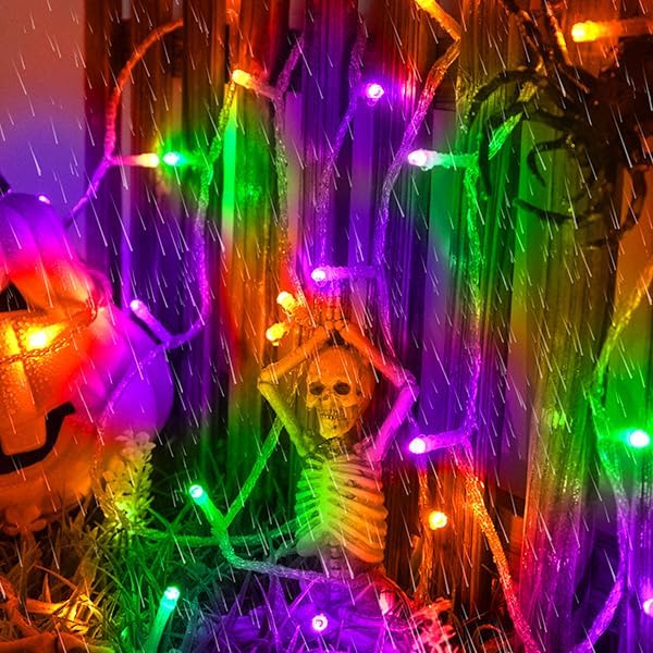 Halloween Lights Battery Operated Indoor Outdoor with Timer Waterproof Total 100LED 33ft for Halloween Decorations 16.4Ft*2, 50LED*2 for Halloween Decor, Orange&Purple&Green