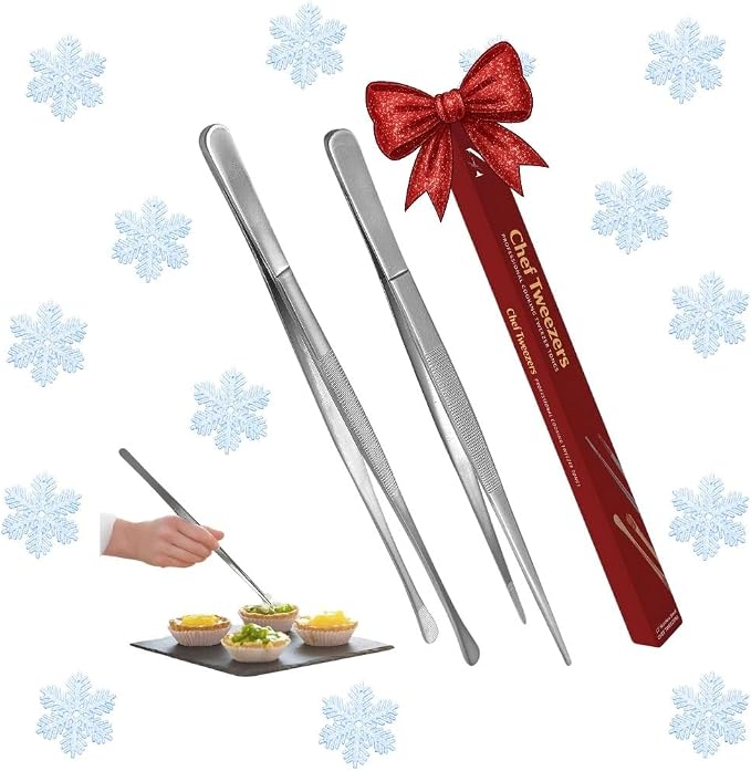 Namre Cooking Tweezer Chopstick Tongs, 2-Pack Stainless Steel, Silver | Ideal for plating, serving & precision cooking; slim chopstick-style design for delicate food handling