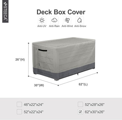 Patio Deck Box Cover Waterproof Outdoor Rectangular Storage Bench Cover 62L x 30W x 26H inch