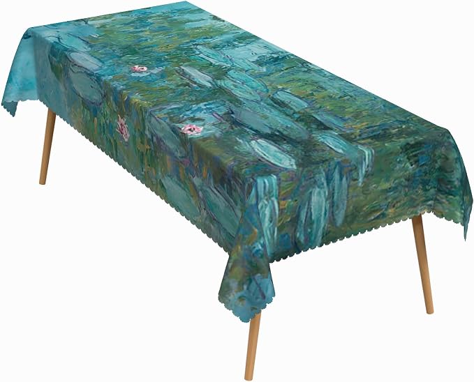 60x84 Inch Oil Painting Rectangle Tablecloth Monet Impressionist Art Water Lilies Series Table Cloth Washable Durable Table Cover for Dining Garden Atelier BBQ Home Decor