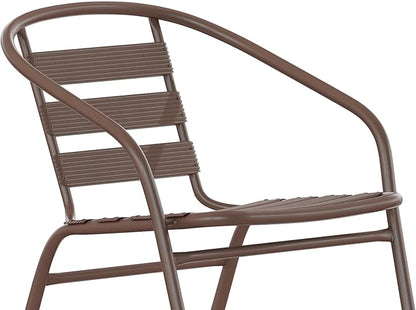 Flash Furniture Lila Metal Restaurant Stack Chairs with Metal Slats, Set of 4, Bronze