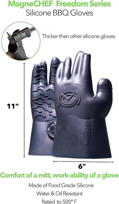 MagneCHEF Freedom Series Magnetic Quick-Release BBQ Gloves – Get Out Fast, 500°F Heat Resistant Silicone, 3mm Thick, Non-Slip Grip, Waterproof & Easy Clean