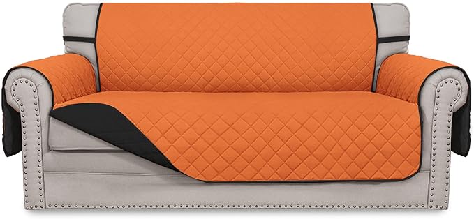 Easy-Going Reversible Couch Cover, 2 Cushion Sofa, Orange/Black | Oversized Loveseat Slipcover For Dogs, Water Resistant Mat, Living Room, Non-Slip Sofa Cover, Pet Friendly