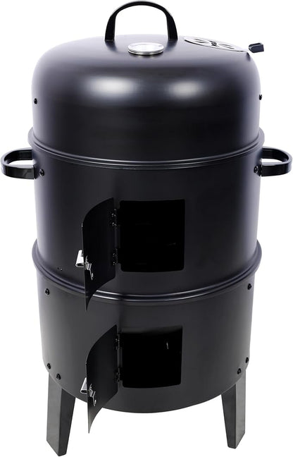 16 Inch Vertical Charcoal Smoker Grill, Portable Wood BBQ Smoker for Outdoor Camping Backyard Cooking, Black
