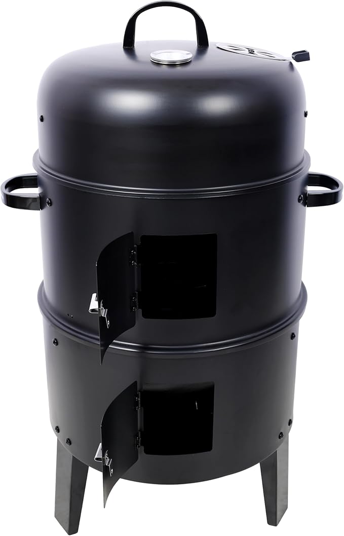 Gecheer 16 Inch Vertical Charcoal Smoker Grill - 3-in-1 Outdoor BBQ, Portable for Camping with Adjustable Vents & Thermometer