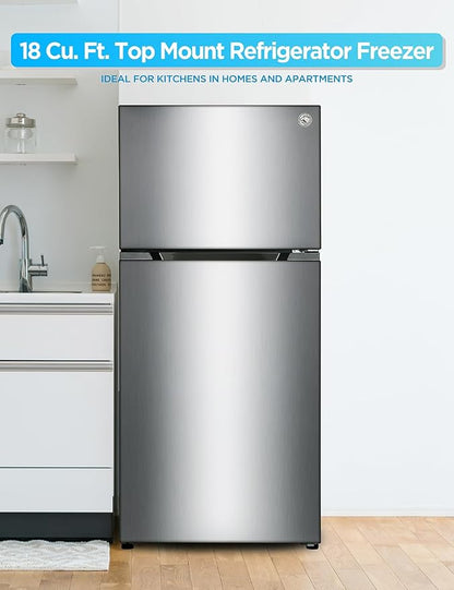Commercial Cool 18 Cu. Ft. Top Mount Refrigerator with Freezer, 2-Door Refrigerator with Top Freezer and Adjustable Temperature Control, Ice Maker Ready, Energy Star Certified, Stainless Look | 2-Door Refrigerator with Top Freezer, Adjustable Temperatu...