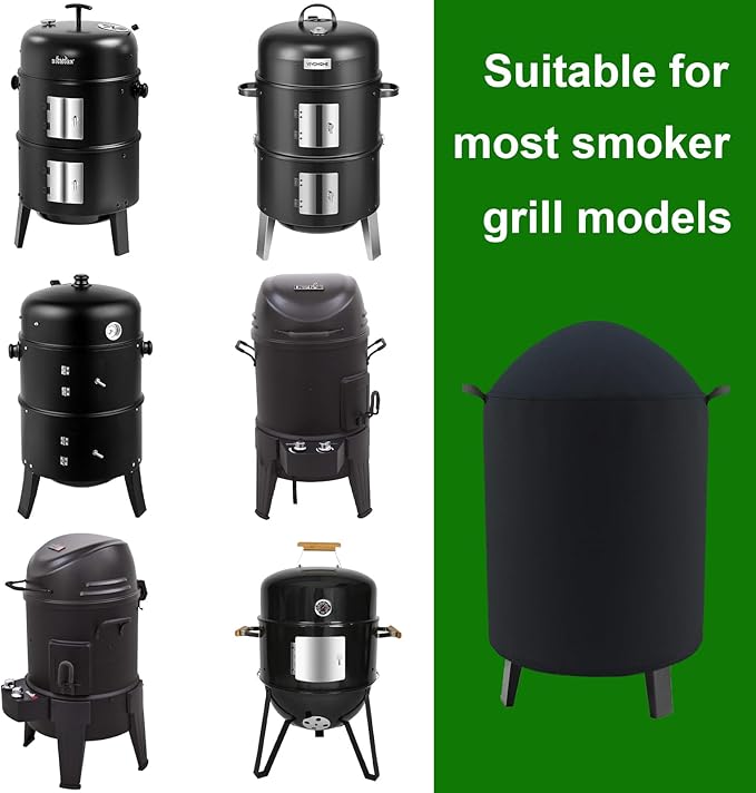 Round Smoker Cover Fits Grill Boss, SUNLIFER 20.5" Vertical Smoker,Pit Barrel Cooker Co 18.5" Smoker, Charbroil The Big Easy TRU-Infrared Smoker, Kamado Joe Classic Joe Series II 18" Grill 25"D x 35"H