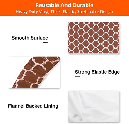 8ft 96" Picnic Table and Bench Cover, 3 Pack, Coffee-White Moroccan | Waterproof, Windproof, Elastic Fitted Edges Tablecloth, for Rectangle Table & Seat, Camping Essentials RV Gear