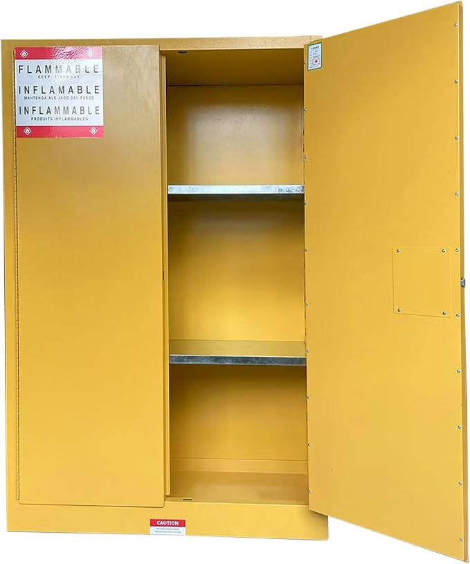 Flammable Liquid Storage Cabinet 43" x 18" x 65" Safety Hazardous Lockers | 45 Gal Fire Proof Safe, Double Wall Steel, 2 Manual Doors, Dual Locks, 2 Adjustable Shelves, For Gasoline Liquid Chemical