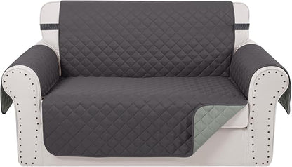 Reversible 45" Small Loveseat Sofa Covers, Dark Grey/Grey | Loveseat Covers for Dogs Water Repellent, Friendly Furniture Protector with Elastic Straps for Living Room
