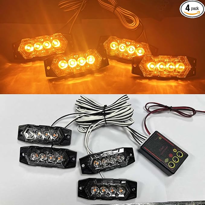 Ultra-Bright 12-24V Car Network Light - One to Four Clip Type Grill Light with LED Beacon Lamp (White)