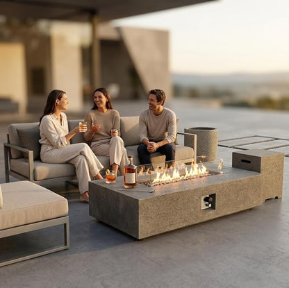 56-inch Rectangle Propane Gas Fire Pit Table, CSA Certified 50,000 BTU Outdoor Fireplace for Backyard, Porch, Garden (Grey, Fire Pit with Wind Guard&Tank)