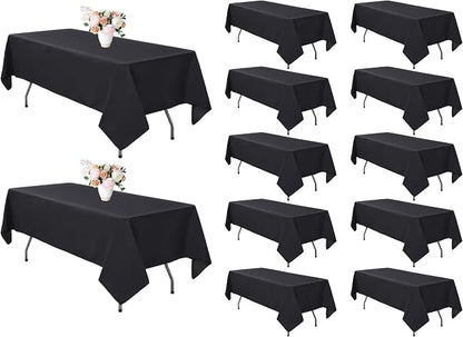 12 Pack Black Tablecloths 60 x 126 Inch Rectangle For 8 Foot Tables | Wrinkle Resistant, Washable Polyester Fabric, Rectangular Table Cloth for Wedding Party Banquet Buffet and Camping