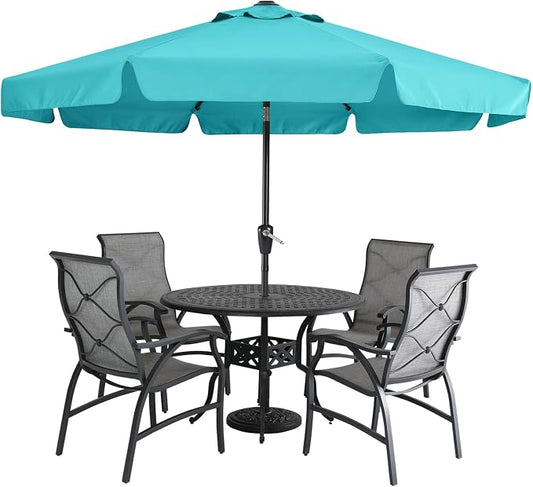 MASTERCANOPY 9ft Patio Umbrella with Valance, Crank & Tilt, Turquoise | 8 ribs, UV/fade-resist, waterproof, vent, for garden/deck/yard/pool