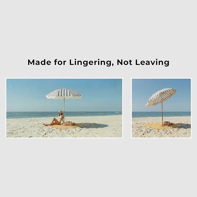 6FT Striped Fringe Beach Umbrella, Sand Anchor, UPF 50+ Sun Shade | Adjustable Tilt & Portable Design, Coastal Umbrella for Beach & Patio, Heritage Black Stripe