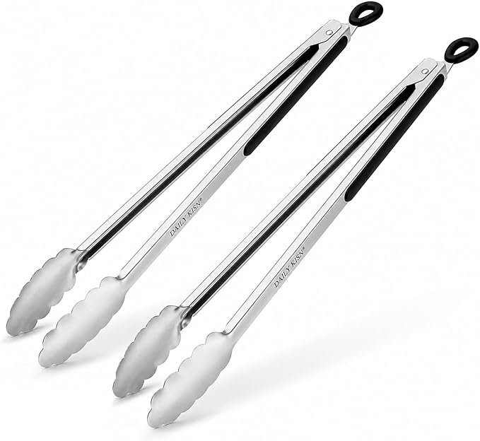 Grill Tongs, 17 Inch Extra Long BBQ Tongs, Premium Stainless Steel Metal Tongs for Cooking, Grilling, Charcoal, Barbecue/BBQ, Buffet (17", 2PCS)