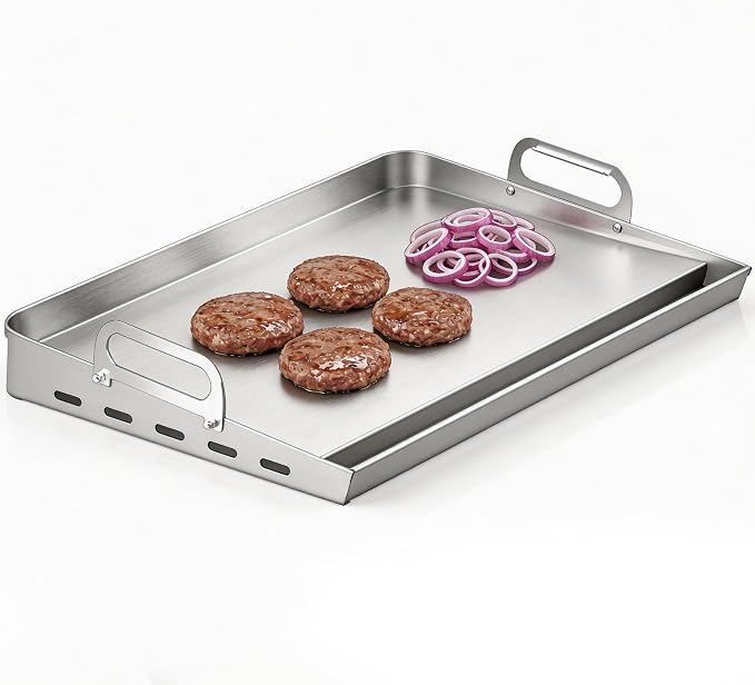 EUTRKei 23"x16" Stainless Steel Griddle for Gas Grill, Plancha Para Cocinar | Reinforced Flat Top with Grease Groove, Effortless Cleanup for Backyard BBQ, Tailgating, Camping & Family Parties