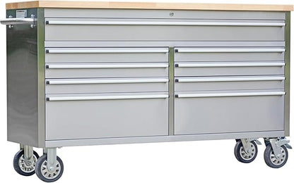 61 in Tool Chest, Tool Box Mobile 9 Drawers Storage Rolling Cabinet with Wheels Lock Key Locking System Drawer Liners for Garage Warehouse Repair Shop